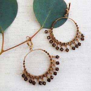 Catherine Popesco Gold Hoops with Topaz Crystals, Vintage Style NWT